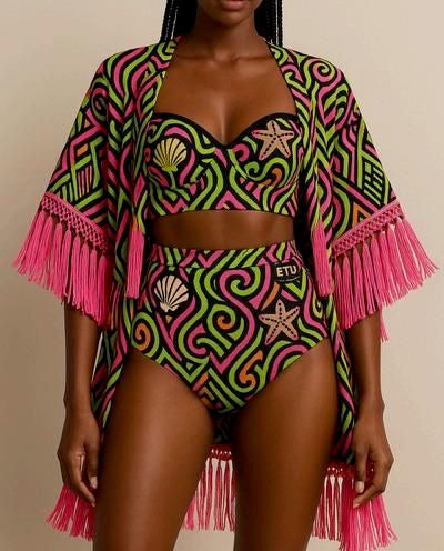 Abundance Echoes (Three piece swimsuit w/ Kimono)